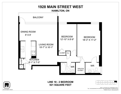 Floor plan for 2 beds, 1 bath, 922 sqft